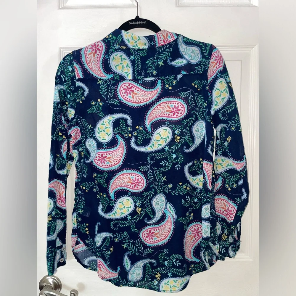 Talbots Navy Paisley Print Button-Down Shirt - Picture 4 of 4